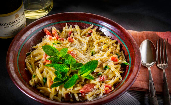 Pasta with Bacon, Cheese, Lemon, and Pine Nuts